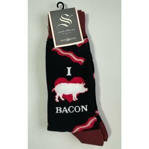 Socksmith I Love Bacon Men's Cotton Crew Socks Sock Sz 10-13 Shoe Sz 7-12.5 NWT